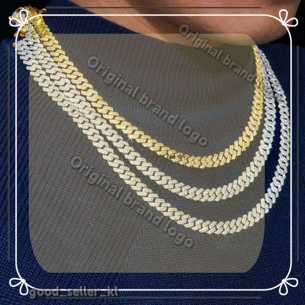 Designer-Halskette-Ketten-Pass-Test 8-14 mm breit Gra Moissanit Diamond Gold Sterling Sier Cuban Link Kette für Männer Hip Hop Mode Halskette Swarovskis 476