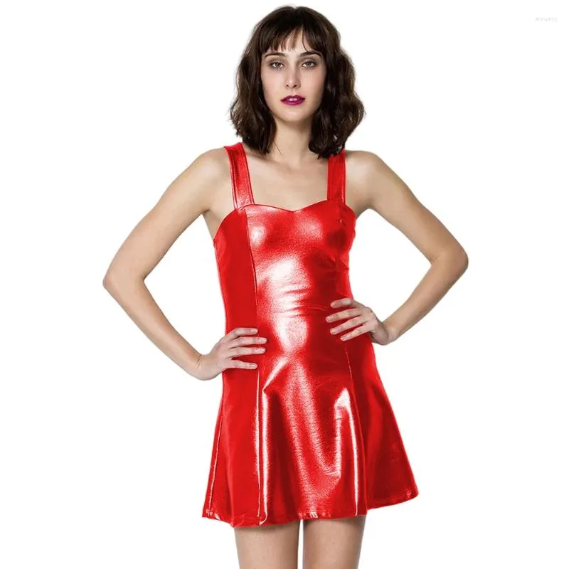 Spandex Mini Skirt Casual Dress for Ladies Slim Tank with Shiny Metallic  Faux Leather Suspender Sweetheart Neckline A-line 7XL from Dhgate Basic &  Casual Dresses - price 73.95
