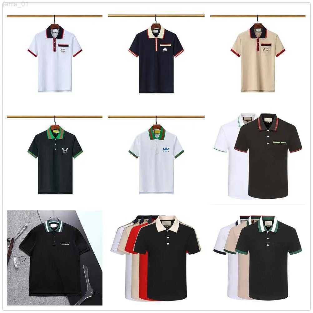 デザイナーNew Mens Polo Black Blue White Beige Beige Head Brand Brand Embroidery Pure Cotton Breainable Anti Wrinkle Anti Pilling Slim-Fit Business Super Large 3XL