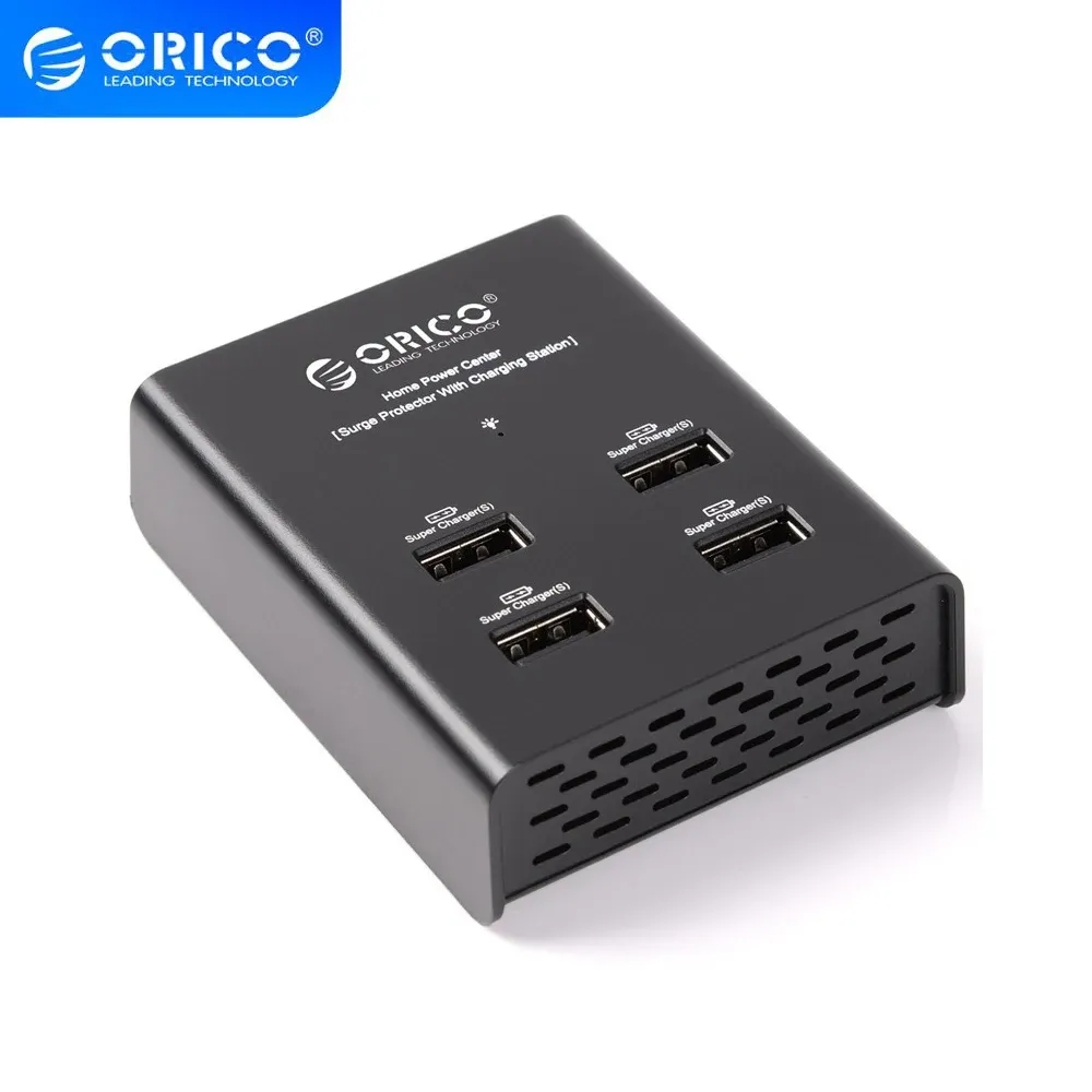 Regardez le chargeur USB ORICO 4 Port avec adaptateur électrique Protecteur de surtension de centre d'alimentation avec station de charge pour la tablette de téléphone Smart Watch