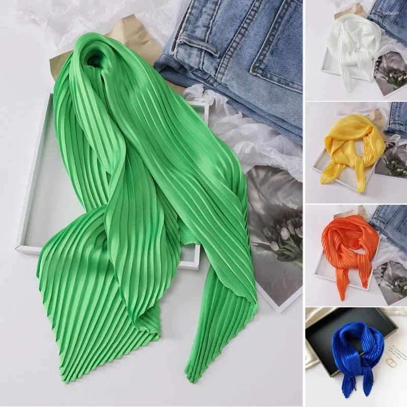 Scarves Korean Fashion Silk Square Scarf Pleated Small Hair Scarfs Printed Long Ribbon Neutral Headband Foulard Neckerchief