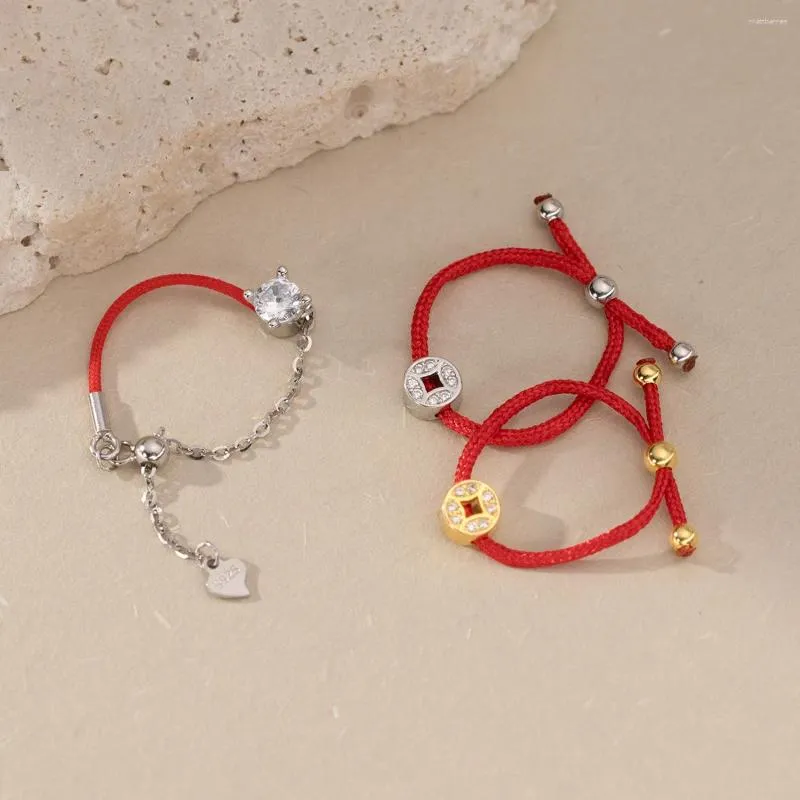 حلقات الكتلة 65 69 مم خاتم الفضة 925 كوريا للنساء sxerling المجوهرات الزركون سلسلة كبيرة الحبل الأحمر فتاة قابلة للتعديل