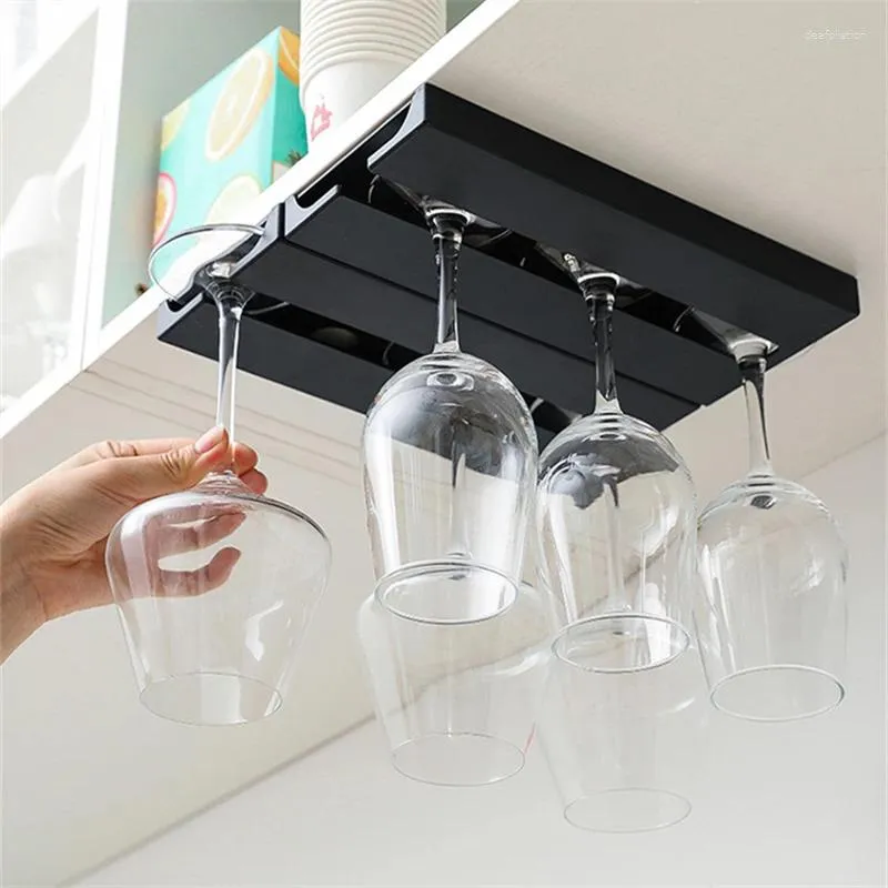 Kitchen Storage 1/2pcs Under Cabinet Free Punching Holder Plastic Wine Glass Rack Classification Stemware Cup Hanging