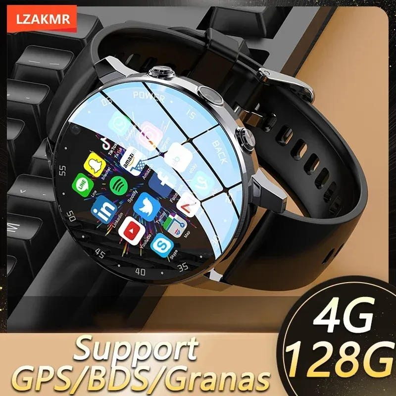 Bekijkt 4G NET NET NIEUW A3 Global Android Smartwatch Men Dual HD Camera Full Touch Screen Heartraat IP67 Waterdichte Smart Watch 64G SIM -oproep