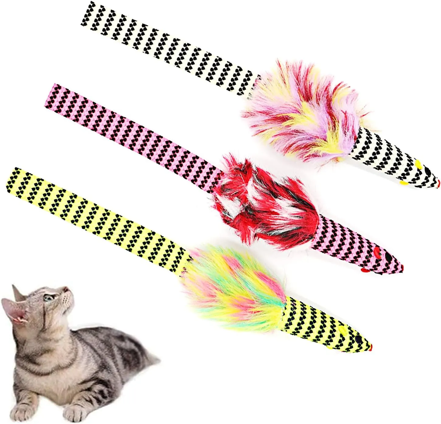 Soft Plush Cat Toy Mice with Rattle - 3 Pack, 11 Inch - Small Mouse ...