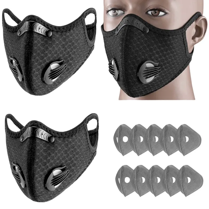 Masken Sportgesichtsmaske aktiviertes Kohlenstofffilter Reitabdeckung PM 2.5 Staubdicht wiederverwendbare Waschkardio -Sportmaske Cubre Bocas