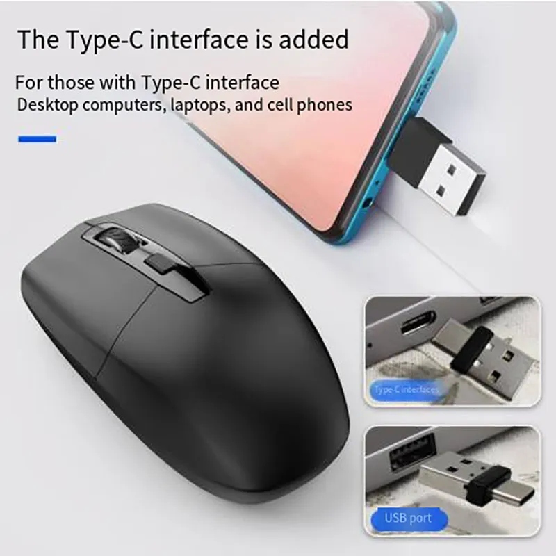 Produttore all'ingrosso Doppia Testa Wireless Interfaccia Type-C Type Type Type Wireless Mouse USB Interfaccia a doppia scopi