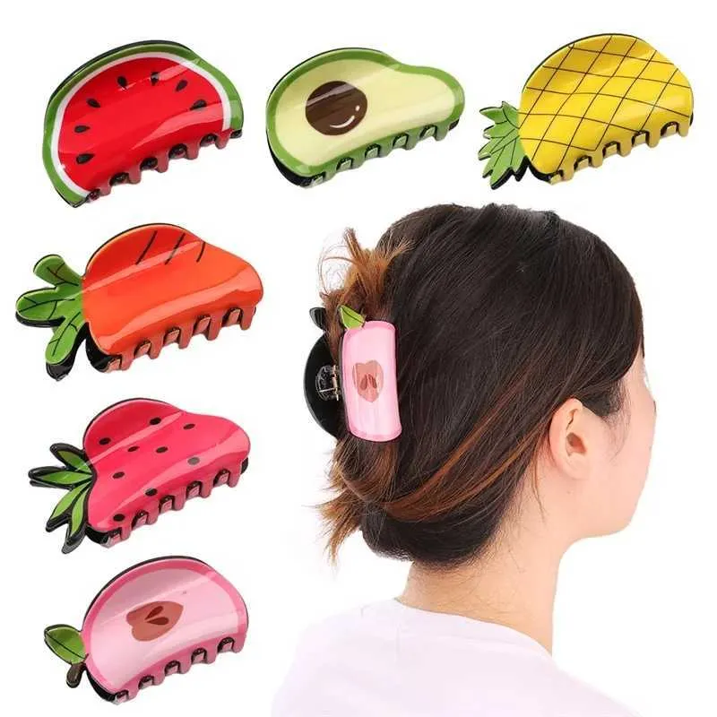 Hårklämmor Barrettes Retro Womens Clip Acrylic Claw Elegant and Cute Fruit Vegetable Girls Accessories 2022 NYTT