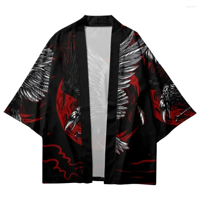 Vêtements ethniques Fashion Crow Print Cardigan Kimono Harajuku Femmes Hommes Yukata Femme Streetwear japonais Samurai Haori traditionnel