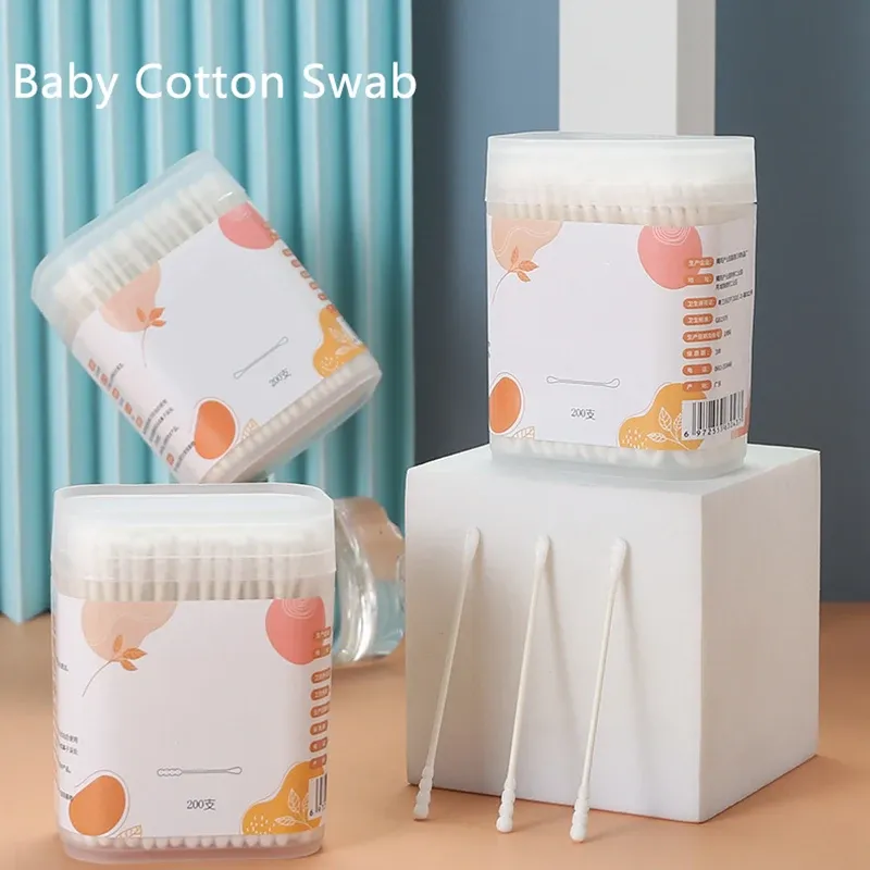 Swab 400st Organic Baby Cotton Swabs Paper Sticks Bomullar för baby öronnäsa rent ultrasäker hypoallergen biologiskt nedbrytbar