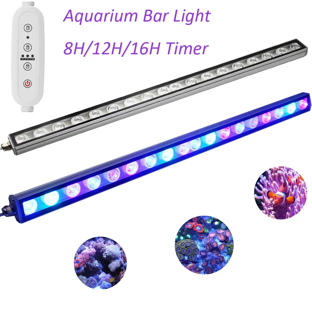Borstar 54W 81W Aquarium Light Lumen Bar Timer Blue UV Mix Reef Ljus för kompletterande