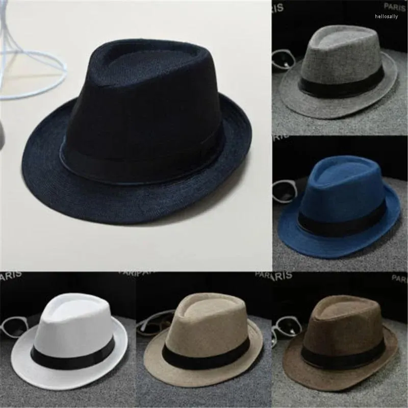 Bérets Fashion Retro Men Fedoras Top Jazz Felt Brim Brim Couple Vintage Cap chapelier Bowler Winter / Summer