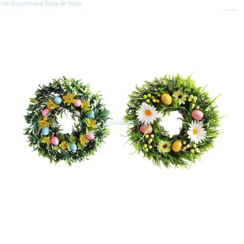 Fleurs décoratives Couronne de Pâques pour la porte d'entrée décorée avec des œufs artificiels mures de couronnes