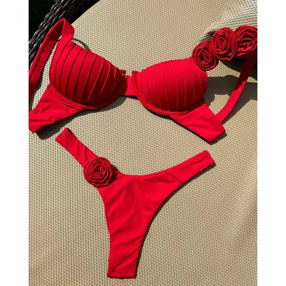 Set Red Push Up Bikini Micro Bikinis Set 2023 Womens Swimsuit Sexy vrouwelijke badmode bloemen badpak Thong Biquini zwempakken