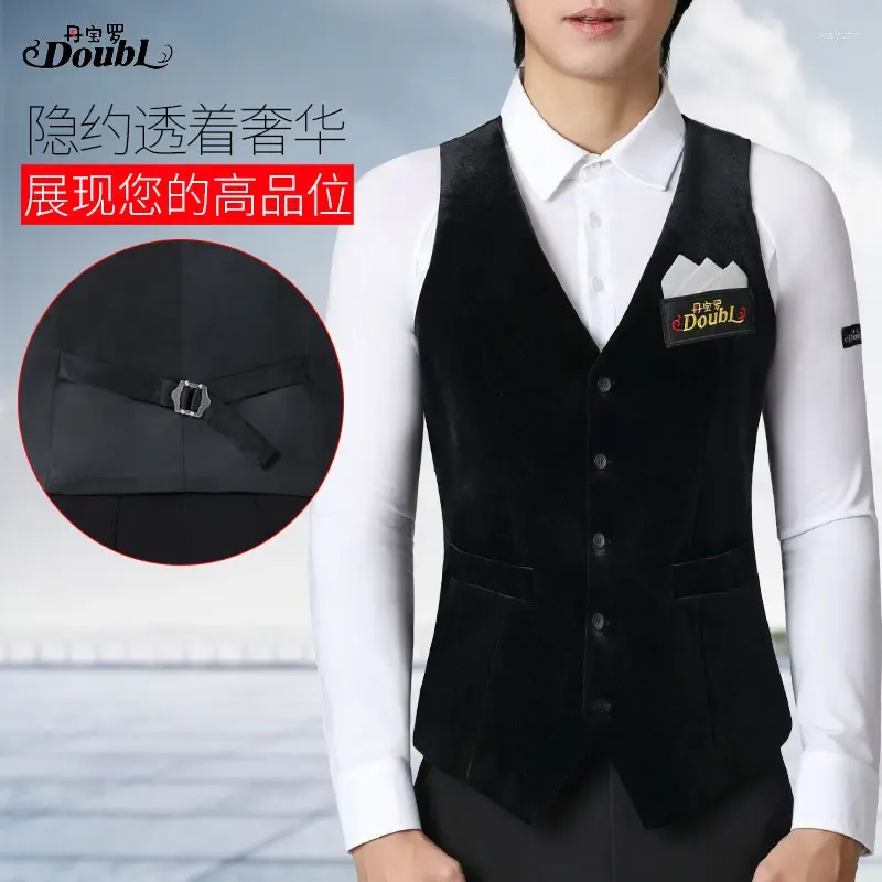 Stage Wear Doubl Ballroom Dance Men's Moden Training Costume Latin Waltz Competition Velvet Clip