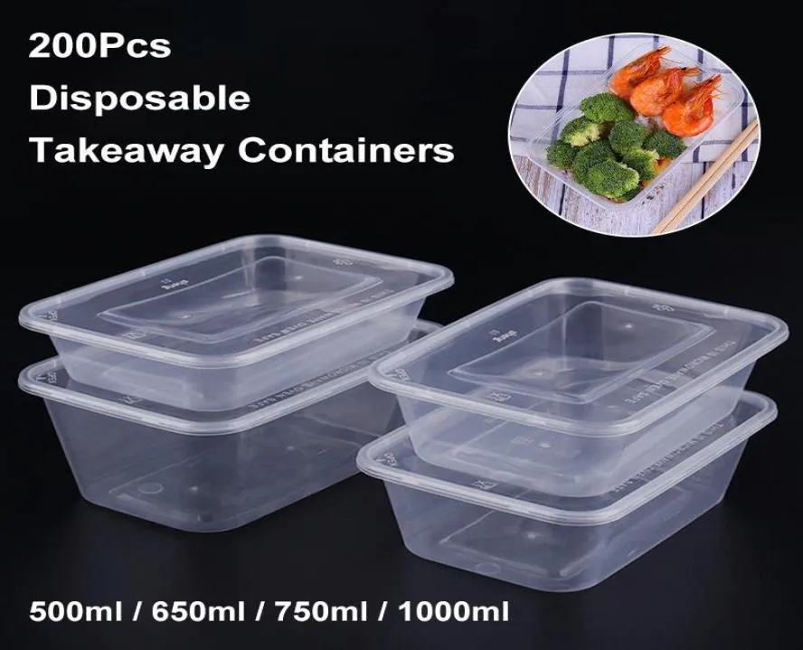 Ensembles de vaisselle 100pcs Set Rectangular Disposable Lunch Box Plastic Plakeway Emballage Fruit Microwavable Meal Bento avec LID5823320