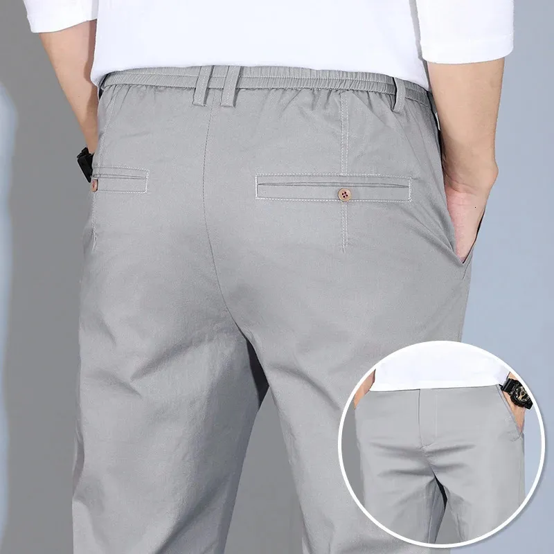 Мужские тонкие хлопковые прямые повседневные брюки весна лето серые хаки деловые брюки бренды для брендов мужская одежда 240422