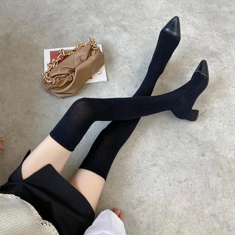 Boots Fashion Whit High Stretch Fabric Women Pointed Toe Heels Shoes 2024 Autumn Winter Sexy Over The Knee Boot
