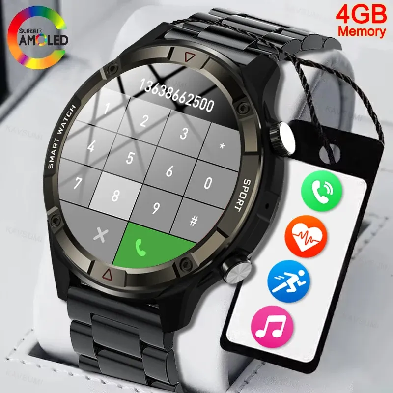 Relógios 2024 New Men Men Smart Watch Screen Full Touch Full sempre exibe o relógio de tempo Bluetooth Call 4 GB Local Music Player SmartWatch
