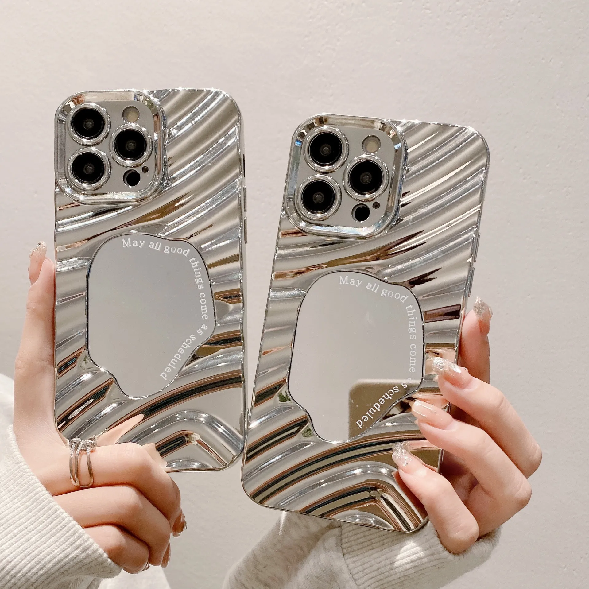 Electroplated Silver wave Mirror Protective mobile Phone Cases For iPhone 15 14 11 13 12 11 Pro Max plus anti-fall cell iphone covers 50pcs