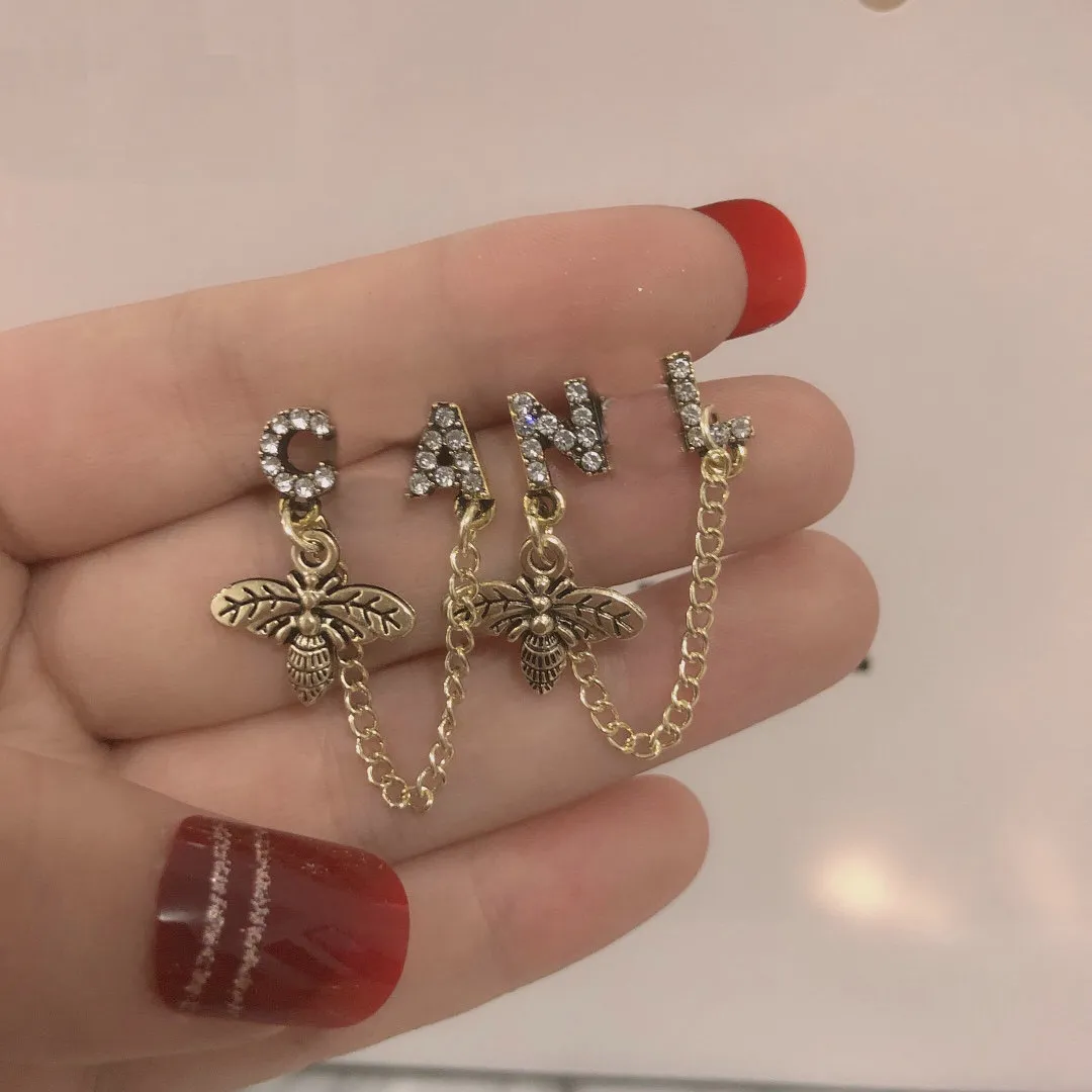Designer Earring Brand Letter Vintage Bee Stud Earrings Jewelry Women Wedding Christm Gifts