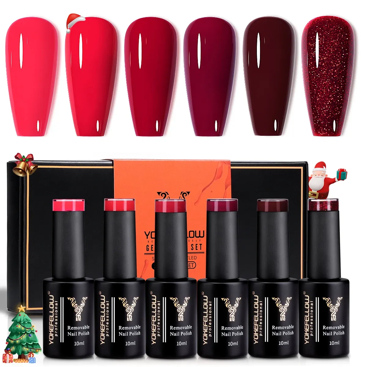 Kits Yokefellow Soak Off UV LED Weihnachtskollektion Glitzer Gel Nagellack 6 Set 36 Farben 10 ml rot weiß grün blau funkle silber silber