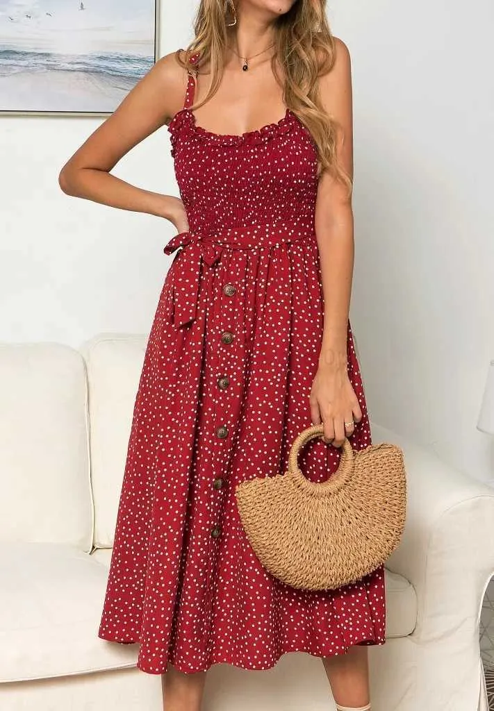 Urban Sexy Dresses Sexy Summer Sleless Slip Dress Women Strapless Bow Button Loose Bandage Pleated Polka Dot Sundress Casual Backless Vestidos d240427