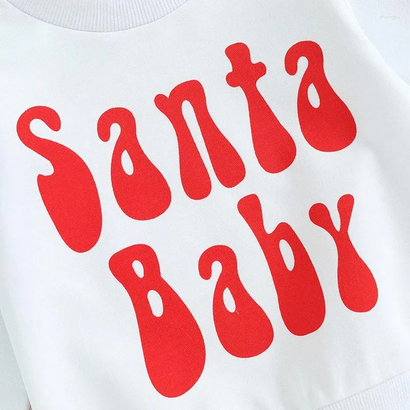 Kledingsets geboren babymeisje kerstoutfit lange mouw brief sweatshirt top Santa Claus broek hoofdband 3 stks set