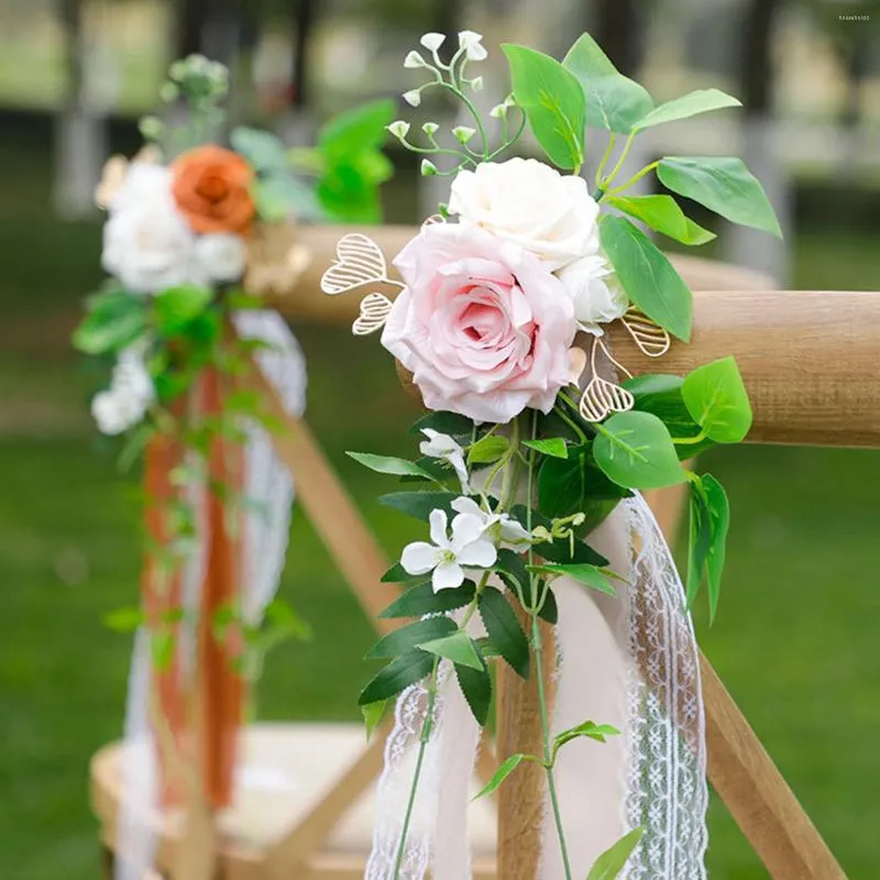 Fiori decorativi sedia da matrimonio decorazione floreale decorazione artificiale per il corridoio posteriore