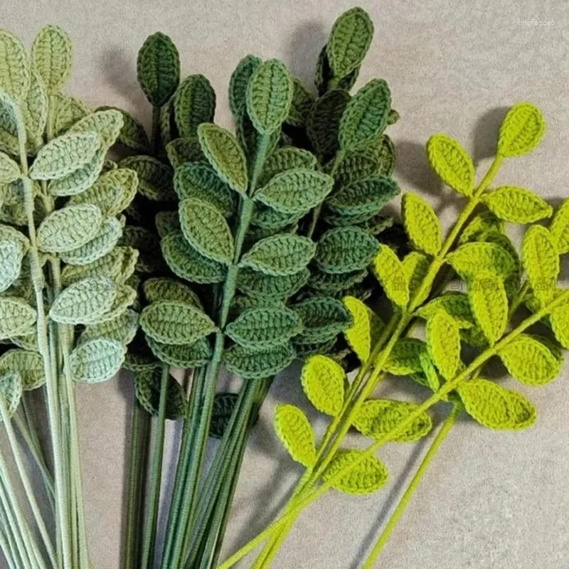 Decorative Flowers Artificial Eucalyptus Leaves Green Crochet Leaf For Wedding Bouquets Home Finished Handmade Knitting