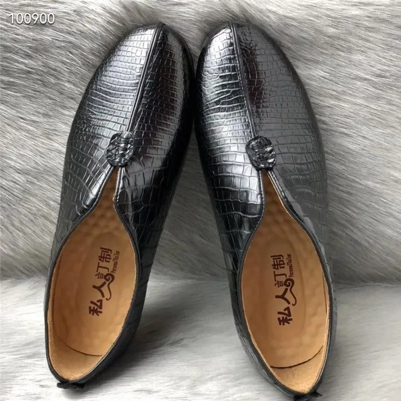 Casual Shoes China Buddhism Designer Authentic Real True Crocodile Skin Men Soft Flats äkta alligator läder manlig slip-on promenad