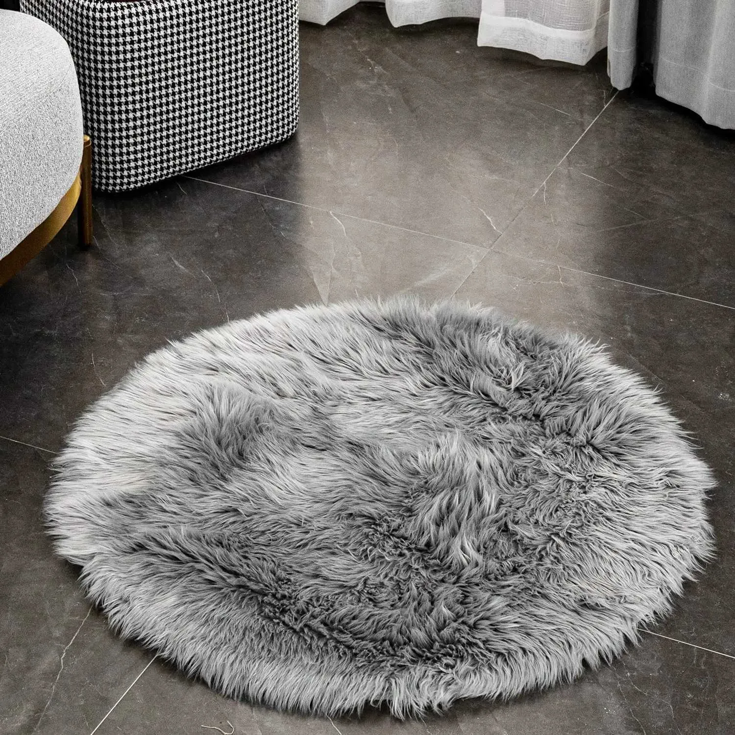 Carpets Plush Sheepskin Throw Round Rug Faux Fur Cozy Shaggy Floor Mat Christmas Tree Area Rugs Home Decor Super Soft Carpets