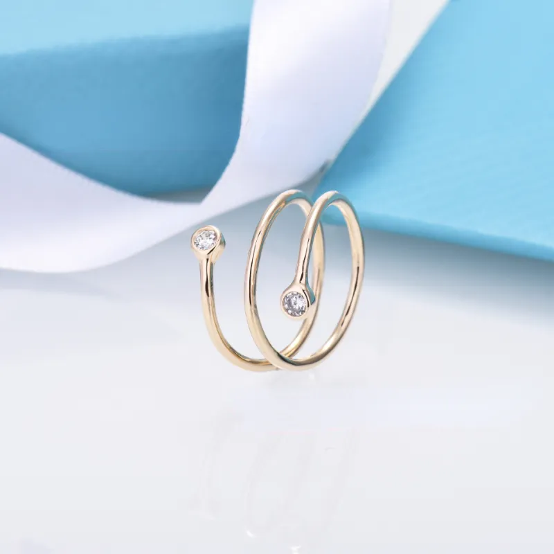 Projektant podwójny pierścień bąbelkowy żeński biały miedź plastowany 18K prawdziwy złota moda prosta wiosenna konia pierścień diamentowy