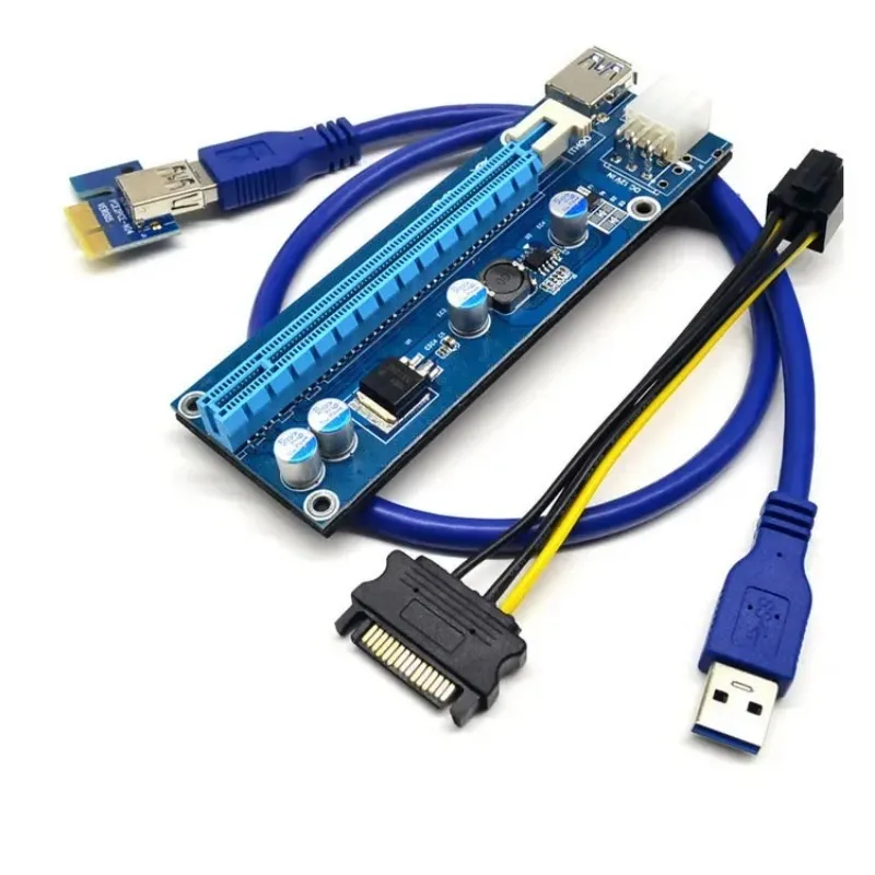 PCIE PCI-E Riser 006C card PCI E XI Express GPU 6Pin to SATA 1X 16X USB3.0 Extender LED For Mining ETH BTC