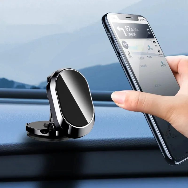 Soporte de teléfono móvil de automóvil magnético de metal Plegado por teléfono celular Plegado en el soporte GPS de automóvil para el iPhone Xiaomi 360 ° Montaje rotativo