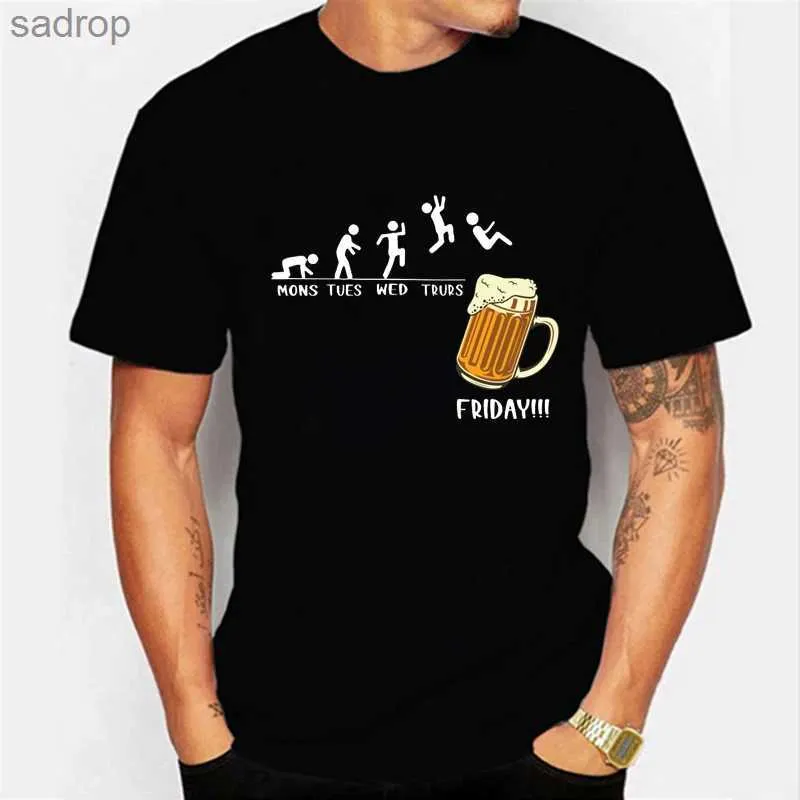 Men's T-Shirts Summer Fashion Mens Short sleeved T-shirt Beer Little Mens Cotton Short sleeved Top Loose O-neck Mens Casual Sports T-shirtXW