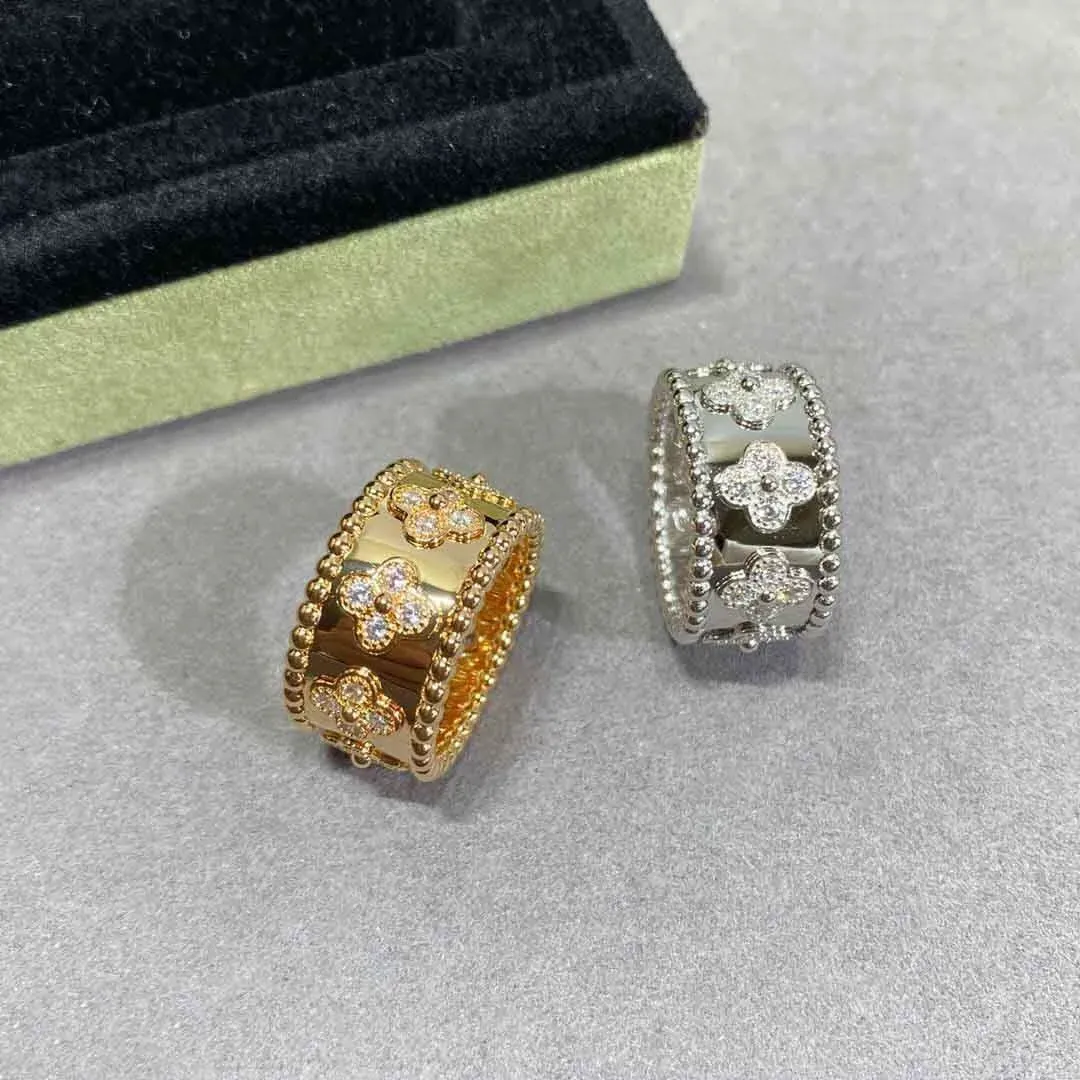 2024 Four Leaf Clover Cleef Pierścień Kalejdoskop Pierścienia dla kobiet 18K Gold Silver Diamond Pierścień Pierścień Luksusowy Pierścienie Walentynki Party Prezentacja Biżuteria