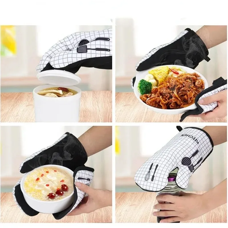 2024 keuken bakken kookaccessoires print oven mitt handschoenkussen wasbare magnetron pizza anti-hot isolatiemat keuken decor voor schattige ovenwanten set