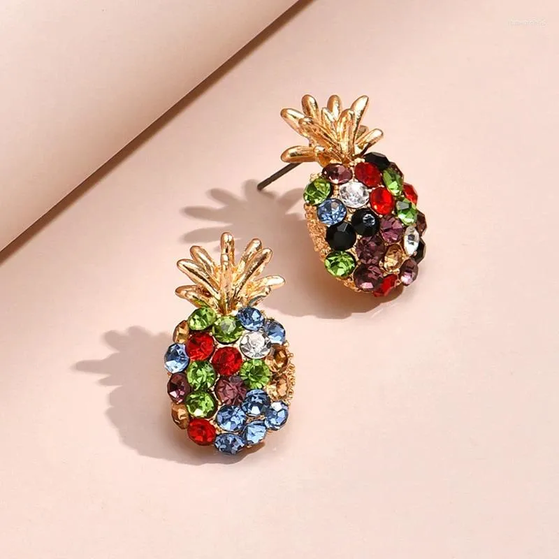 Studörhängen Rhinestone Zircon inlaid ananas Creative Color Fashion Cute Pearl Women's Jewelry