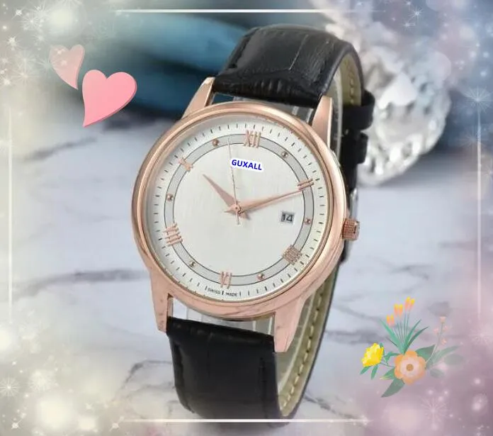 Tre stiches Busines Casual Men Women tittar på Auto Day Date Time Quartz Clock President Generös ko läderband Butterfly Fly Series Watches Reloj Hombre Gifts