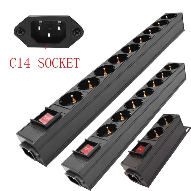 Plugs PDU Power Strip Distribution Unit Cabinet 2/4/6/8/10 Way AC German Socket Break Switch Aluminium Alloy Shell C14 Port