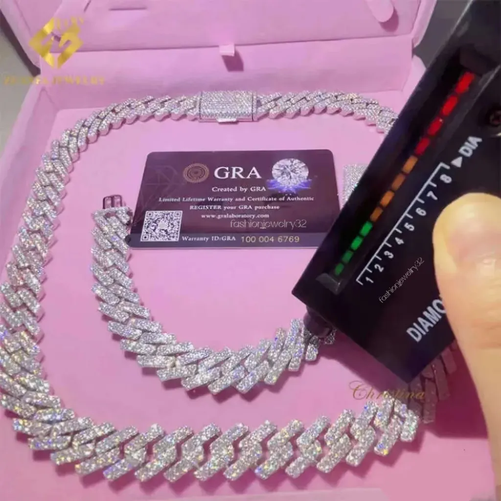 Collana gioielli Catene per uomini da 15 mm Moissanite Bracciale Sier Link Pass Diamond Tester Gra VVS