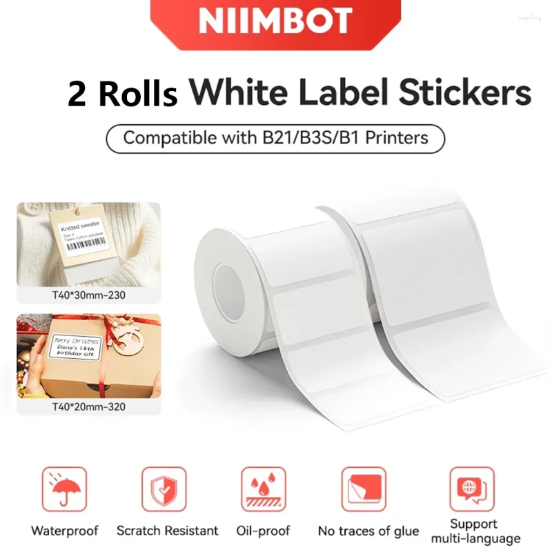 Niimbot 2Rolls White Square Round Label Paper Autocollants auto-adhésifs Thermal pour B1 / B21 / B3S Imprimante étanche
