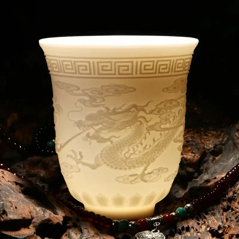 Chinees witte porselein beker geitvet jade persoonlijke theeset keramische gastheer monster thee kung fu 240422