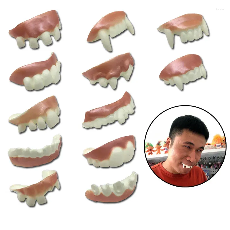 Party Decoration 12pcs/ Set Halloween Funny Tricky Dentures Bucktooth Vampire Fake Teeth Toy For Children Cosplay Props Decor