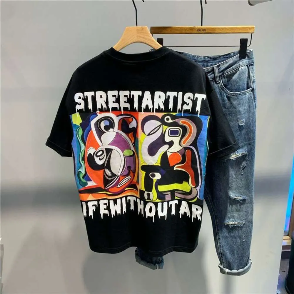 DESIGNER SHIRTS Summer Graffiti Loose Fashionable Personality Letter Print Color Blocking Youth Round Neck T-shirt Trend Men's Clothing graphic shirt