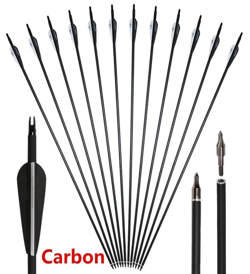 Новый высококачественный углерод 30 стрельбы из лука стрельбы из углерода стрелы охоты на регулируемые ноки и заменяемые полевые точки для Compo2530444