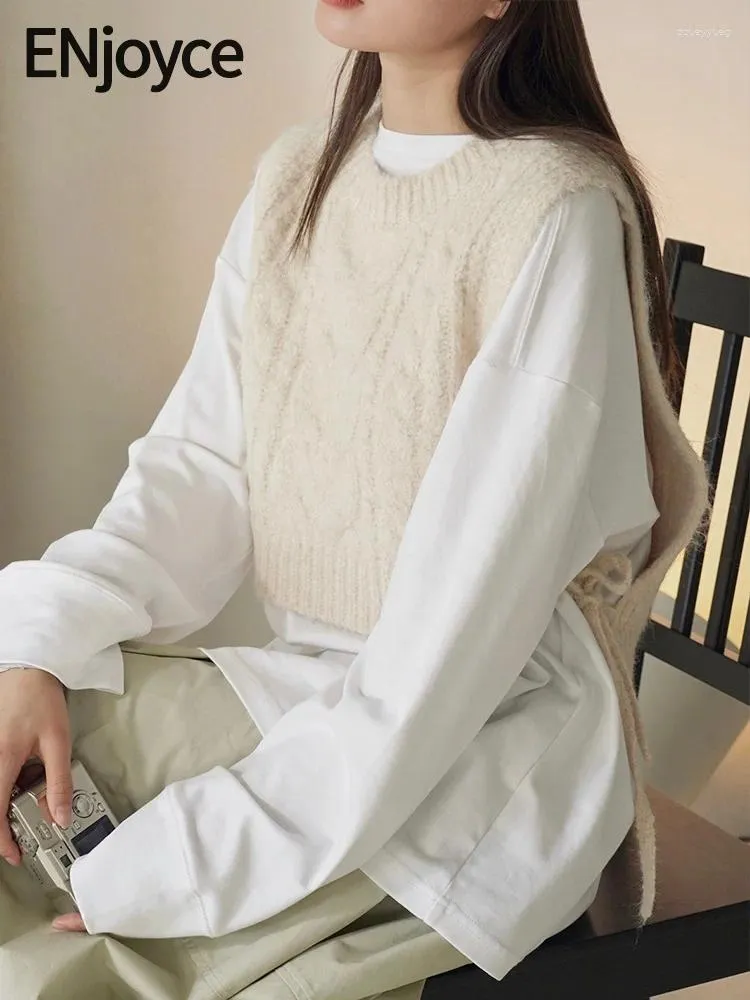 Kadın Sweaters Keyifli Kadınlar Kolsuz Örgü Yelek Kırpılmış Üstler Kore Moda Çift Taraflı Bağlayıcı Halat Sweater 2024 Bahar