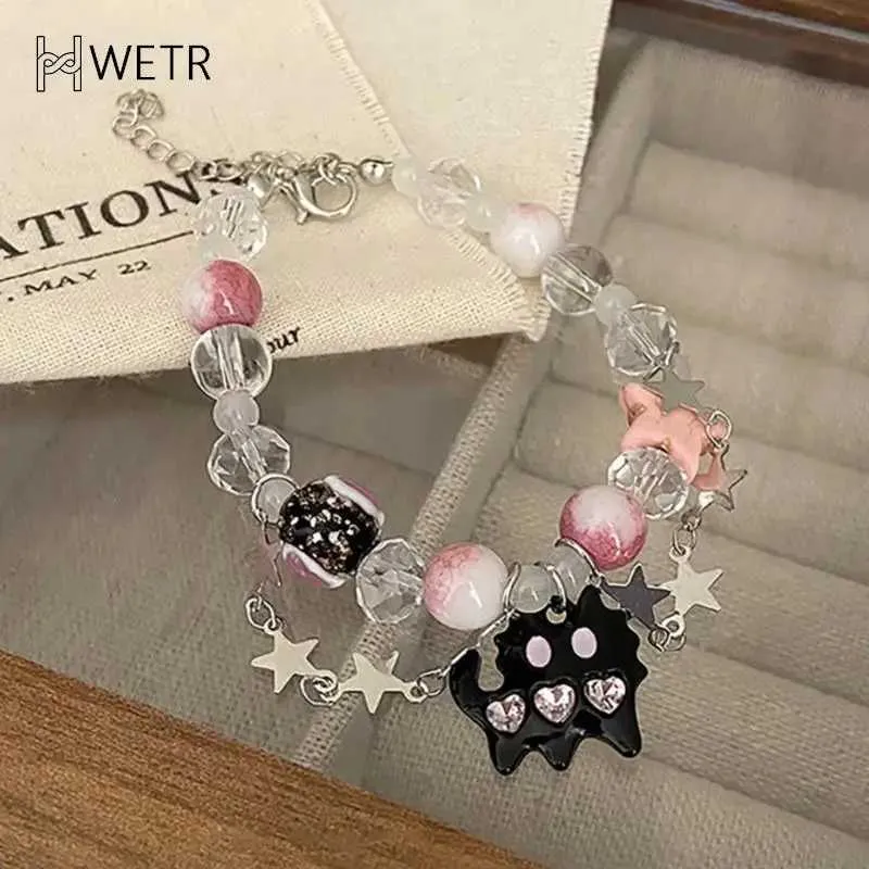 Beaded New Black Cat Heart Rhinestone Five Pointed Star Bead Armband Lämplig för kvinnor Estetik Cool Fashion Korean Gift