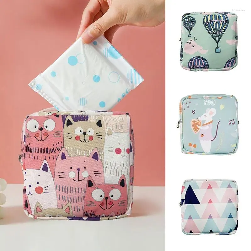 Bolsas de armazenamento desenho animado garotinha Bolsa de cosméticos mini almofadas sanitárias maquiagem de maquiagem de beleza de beleza de beleza de beleza